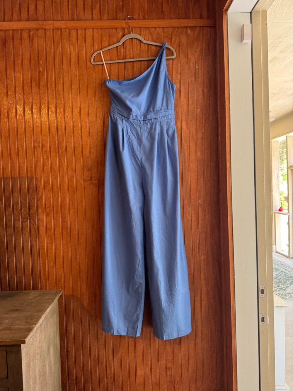 One-Shoulder Wide-Leg Jumpsuit in Sky Blue - Picture 2 of 5